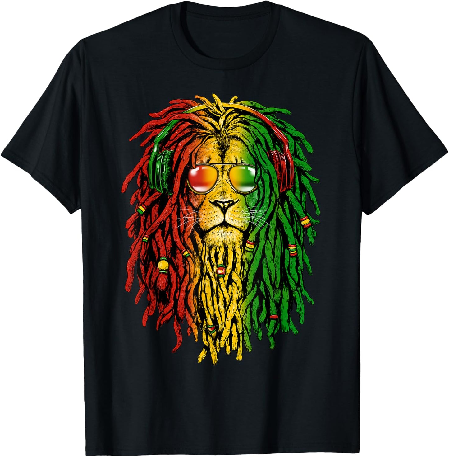 Rasta Reggae Lion Sunglasses Art Gift Rastafari T-Shirt - T-Shirt | Black
