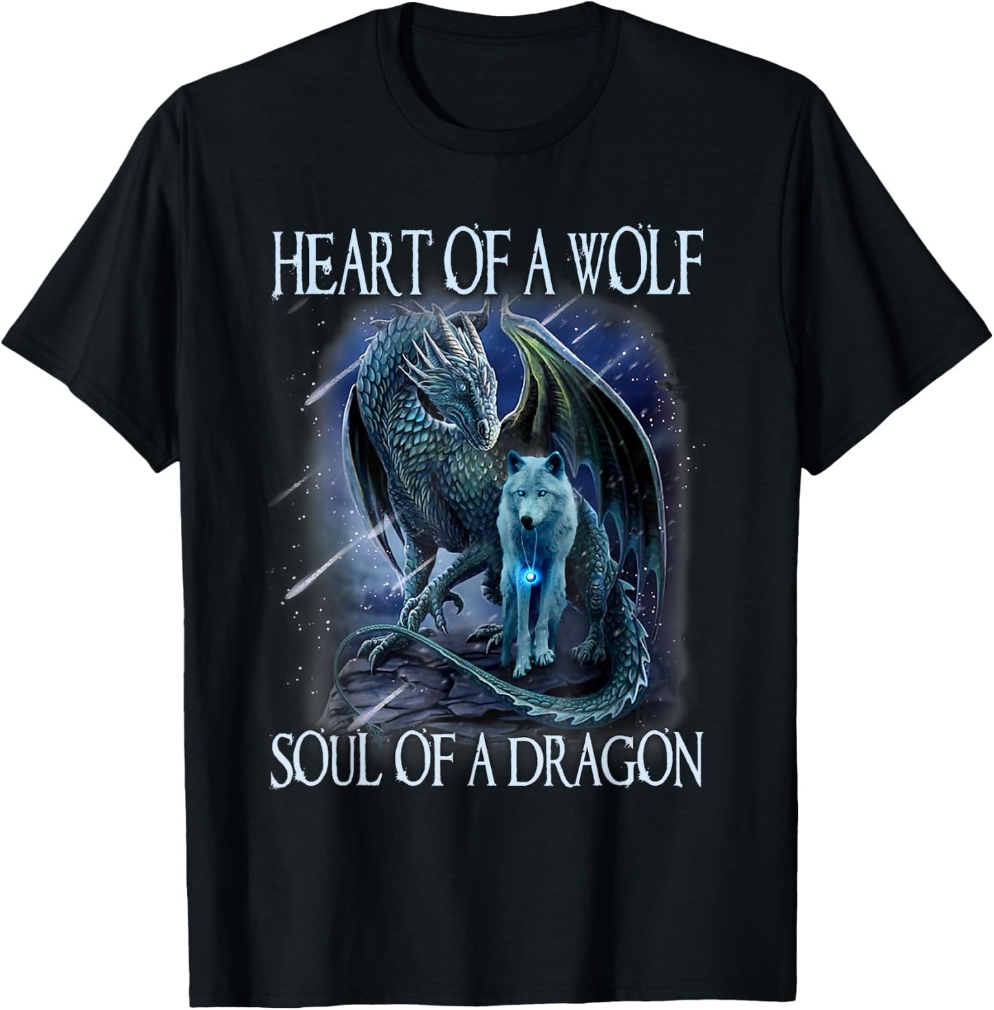 Heart of Wolf Soul of A Dragon - Cool Dragon - Wolf Warrior T-Shirt - T-Shirt | Black