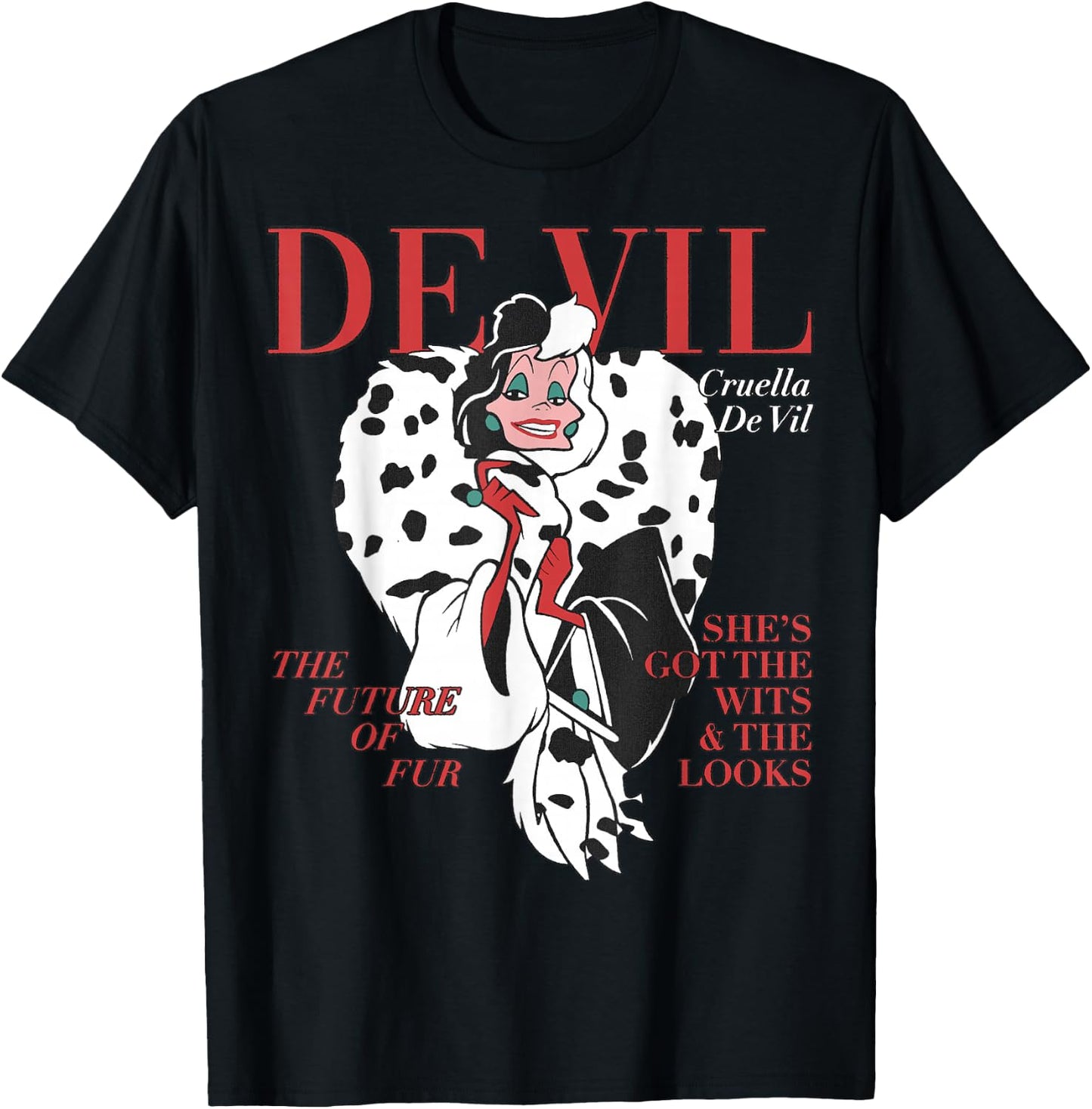 Disney Villains Cruella De Vil Magazine Cover Small T-Shirt - T-Shirt | Black