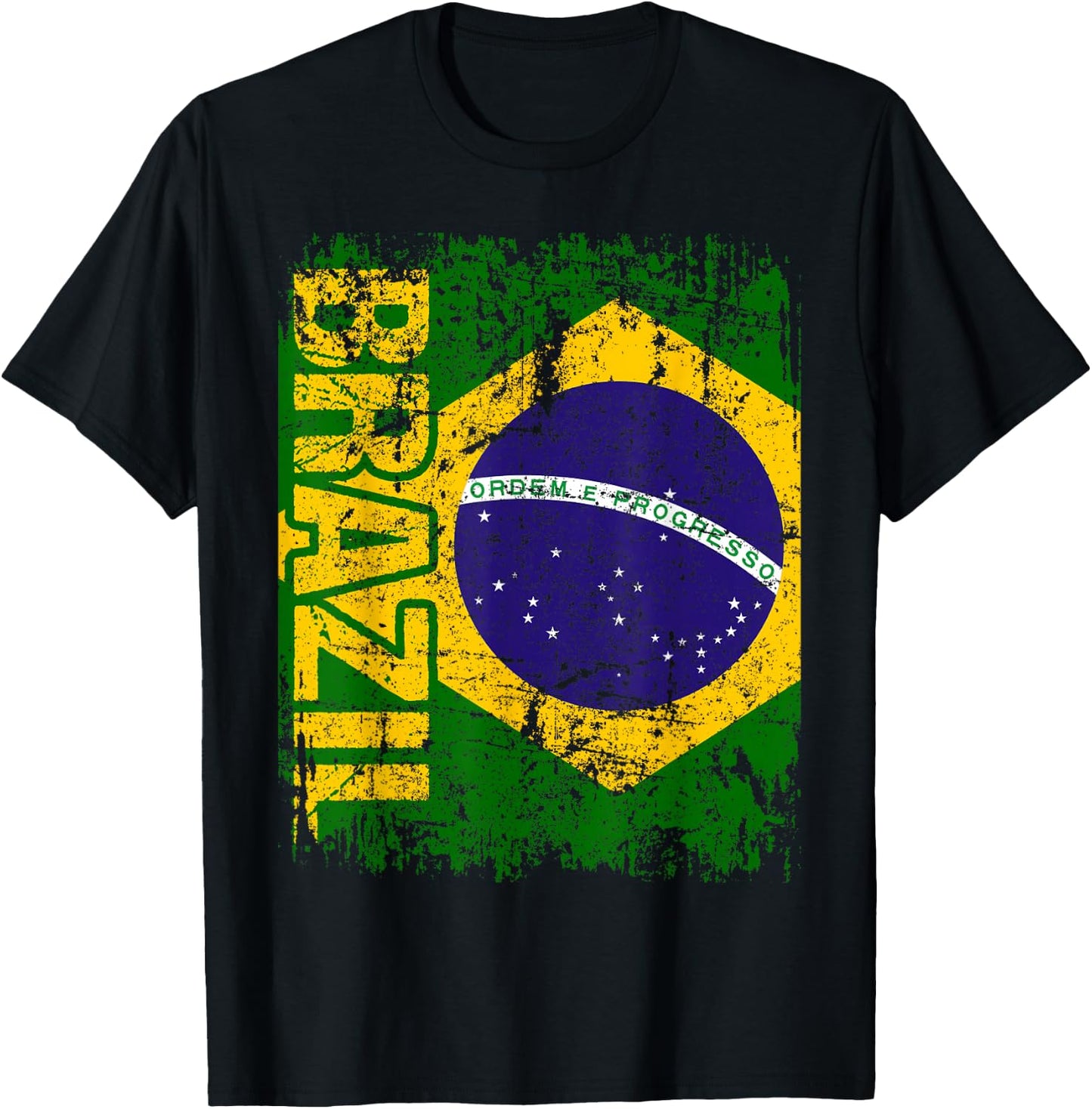 Brazil Brasil Flag Vintage Distressed Brazil T-Shirt - T-Shirt | Black