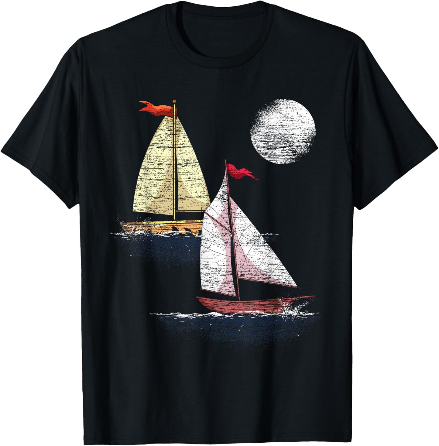 Full Moon Sailing Ship Hobby Sailing Boat Captain Sailing T-Shirt - T-Shirt | Black