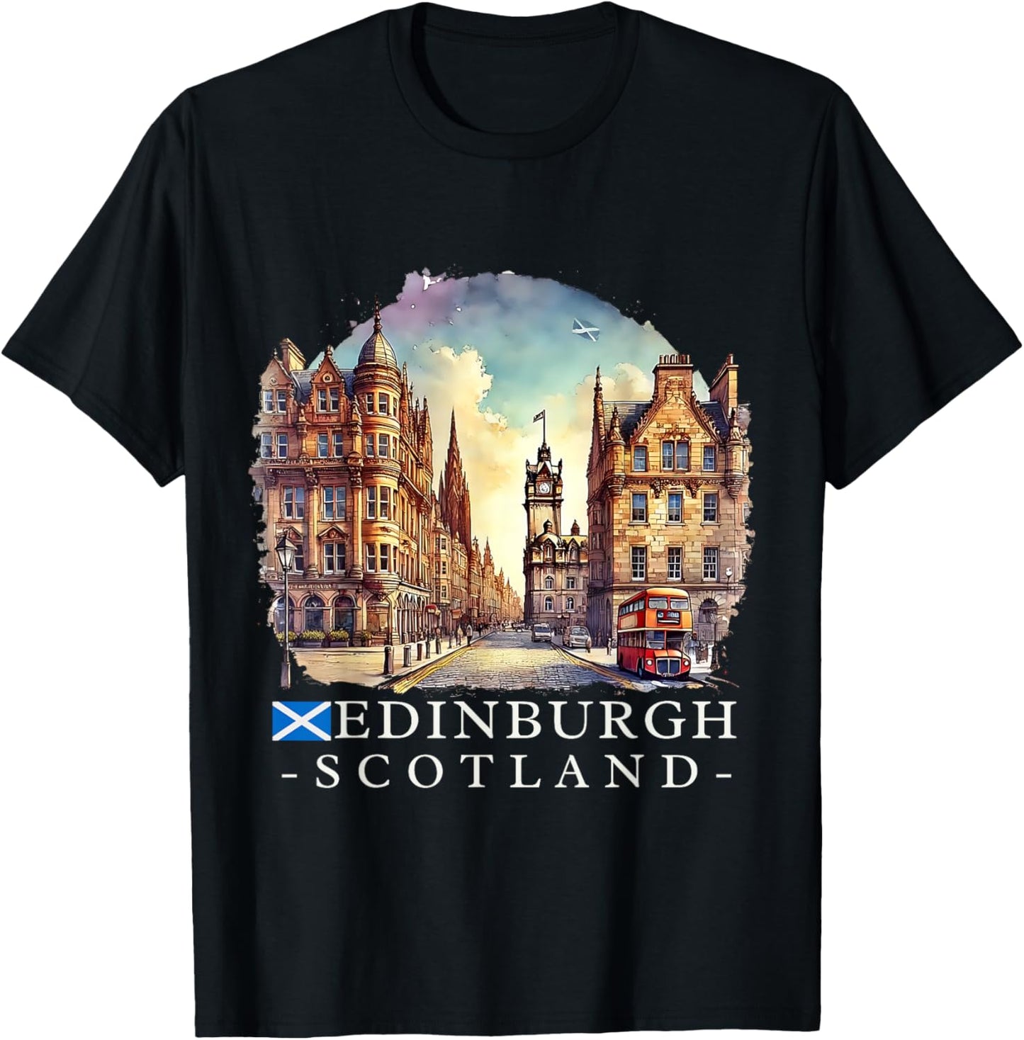 Edinburgh Scotland Scottish Map and Flag Travel Souvenir T-Shirt - T-Shirt | Black