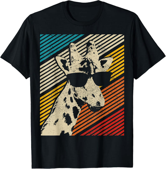 Giraffe Vintage Sunglasses Funny Gift T-Shirt - T-Shirt | Black