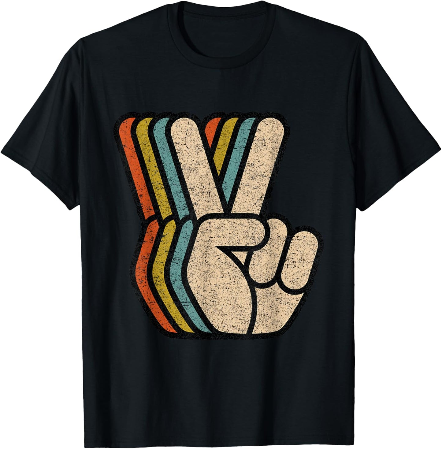 Retro Peace Sign V Fingers Vintage 60s 70s 80s Cool Graphic T-Shirt - T-Shirt | Black