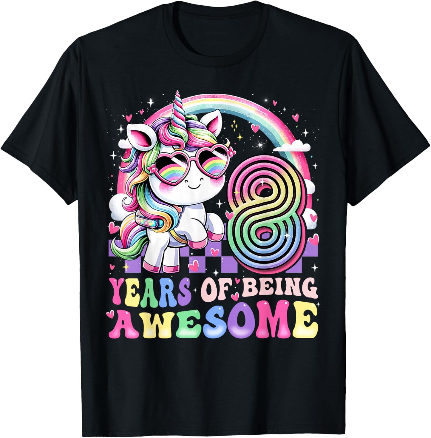 Awesome 8 Year Old Unicorn 8th Birthday Girl Party Princess T-Shirt - T-Shirt | Black