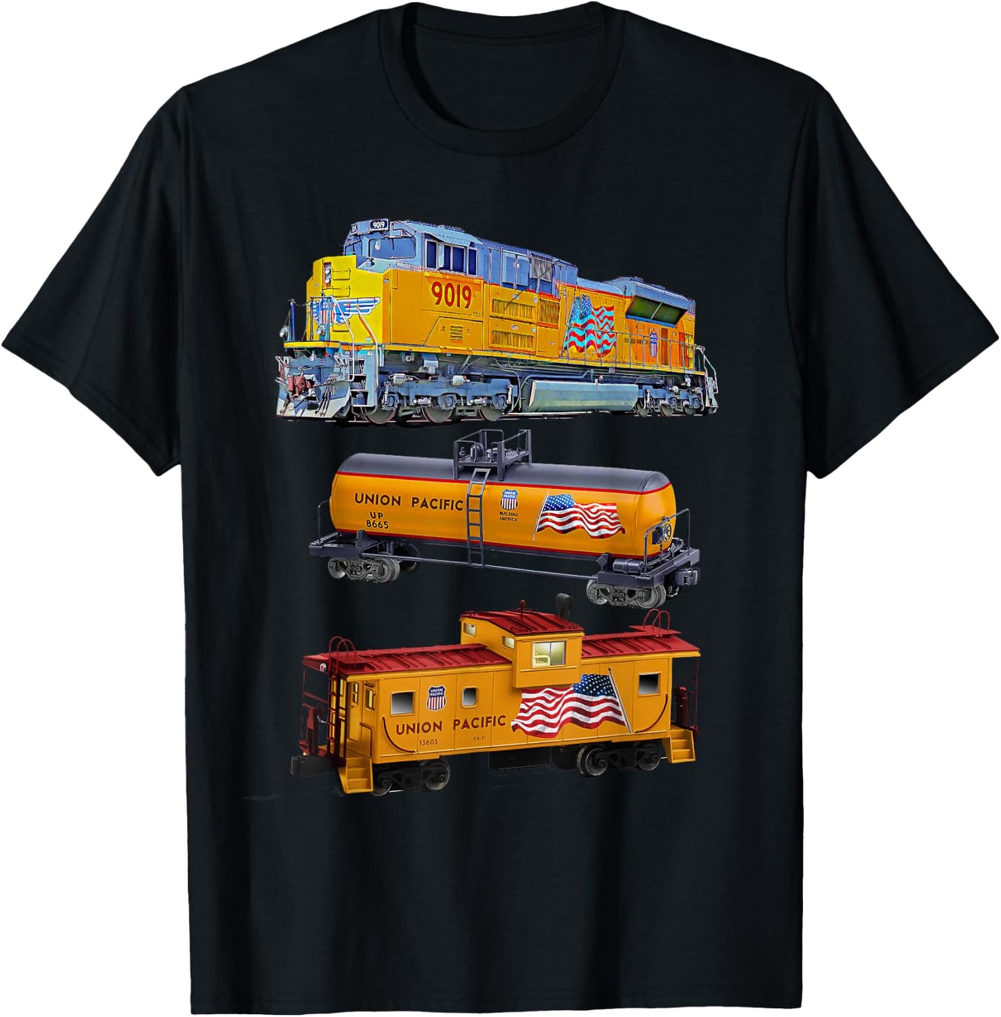 Freight Train Engine Tanker Caboose Small T-Shirt - T-Shirt | Black