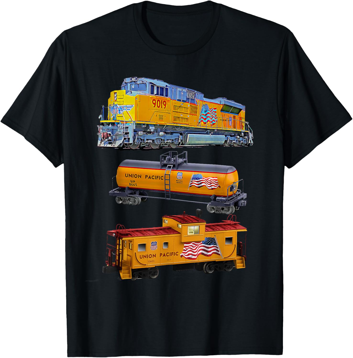 Freight Train Engine Tanker Caboose Small T-Shirt - T-Shirt | Black