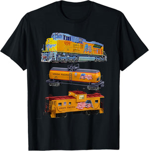 Freight Train Engine Tanker Caboose Small T-Shirt - T-Shirt | Black