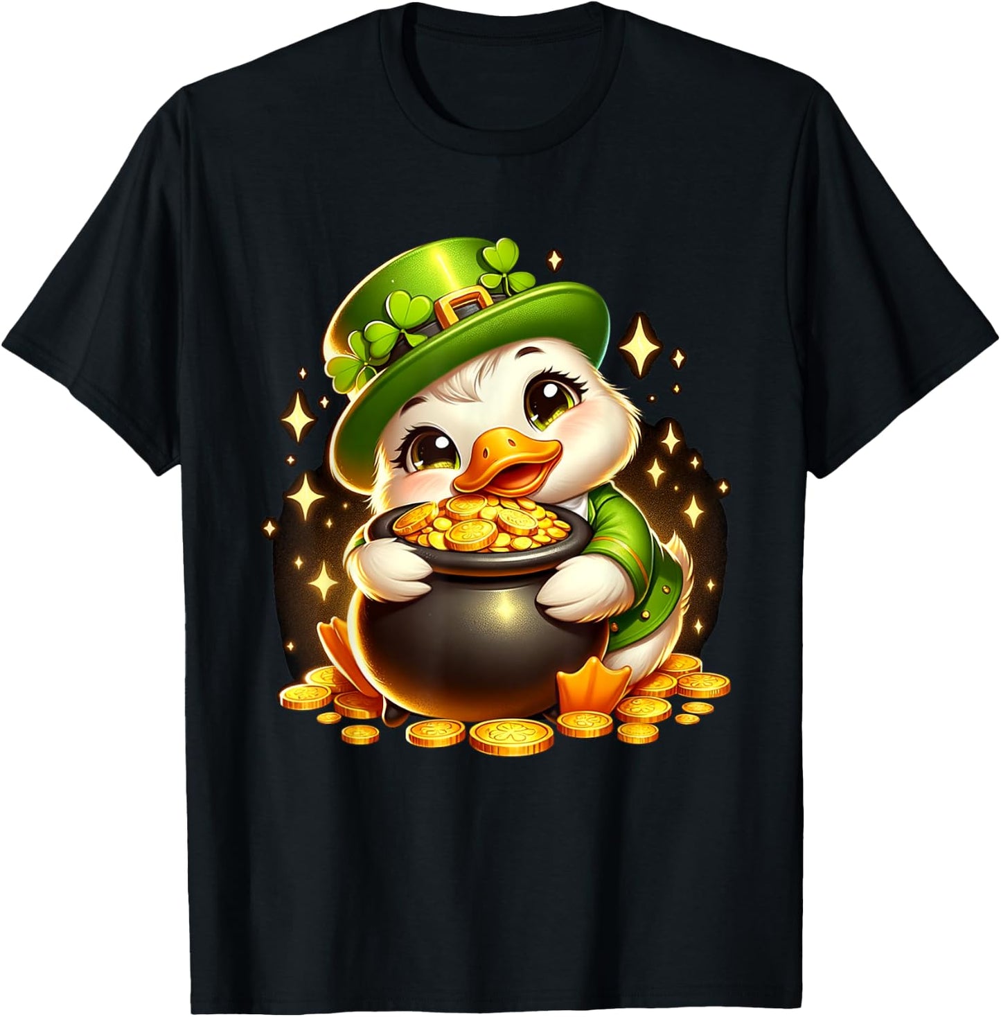 Duck Leprechaun Cute Funny Duck St. Patricks Day T-Shirt - T-Shirt | Black
