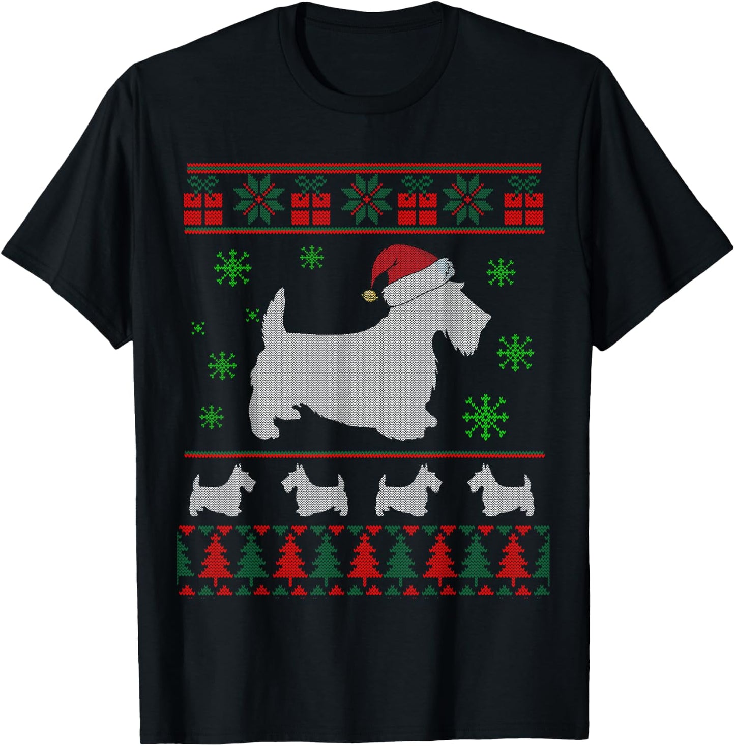 Scottie Dog Ugly Christmas Sweater Gift Dog Lovers T-Shirt - T-Shirt | Black