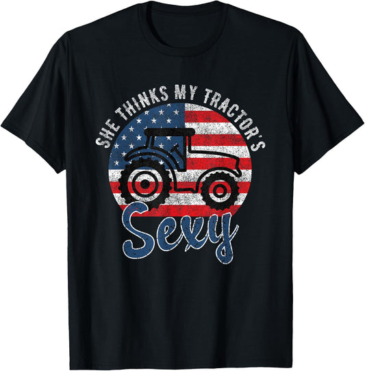 She Thinks My Tractors Sexy for Tractor Driver T-Shirt - T-Shirt | Black