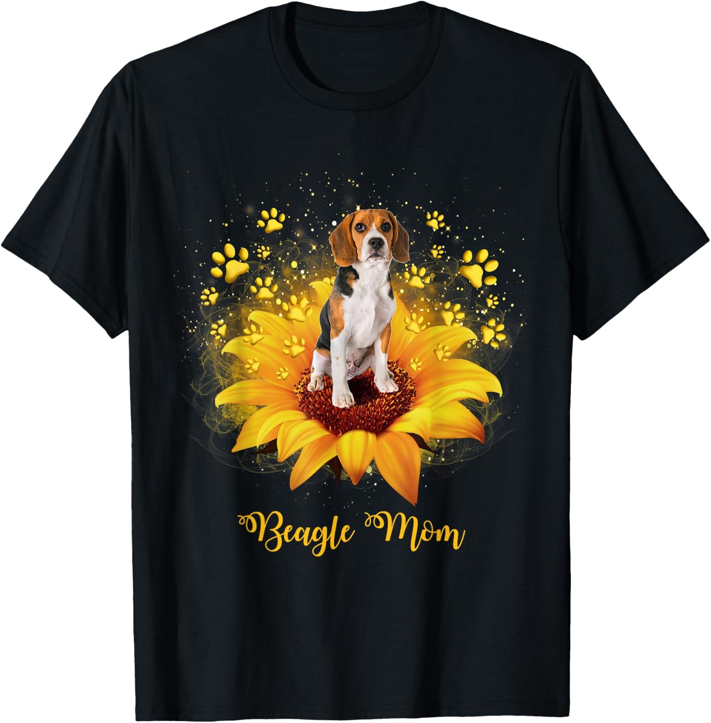 Beagle Mom Sunflower with Dog Paw Mother's Day T-Shirt - T-Shirt | Black