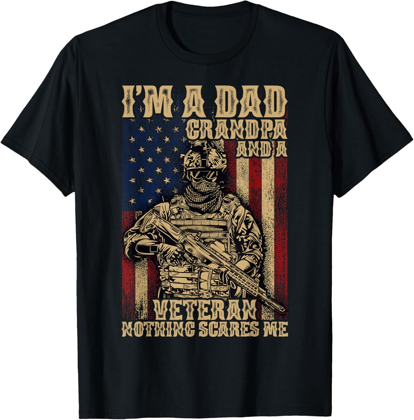 4th of July | USA Flag | I'm a Dad Grandpa and a Veteran T-Shirt - T-Shirt | Black