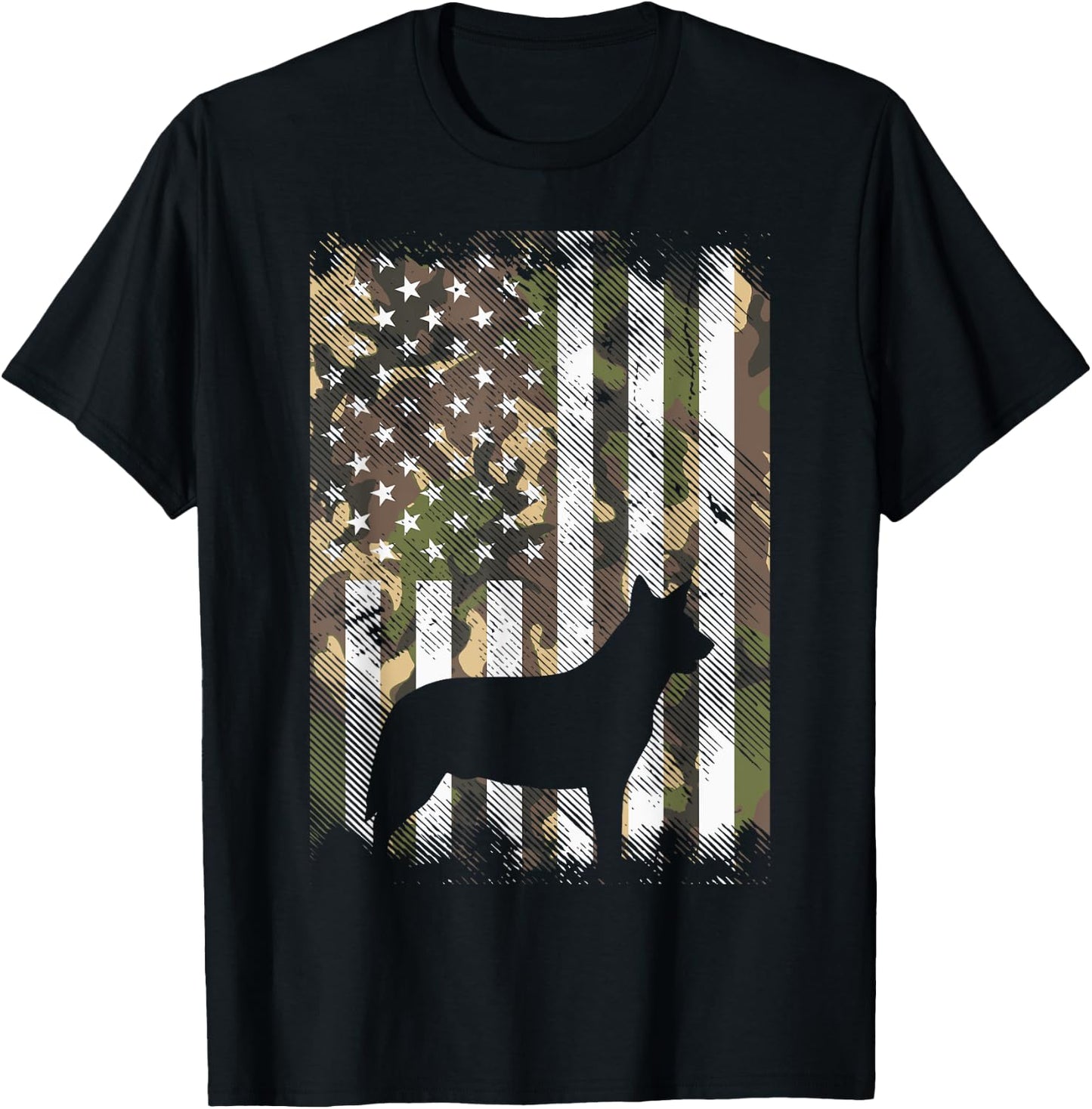 Camo US American Flag Heeler Animal Cattle Dog Patriot Gift T-Shirt - T-Shirt | Black