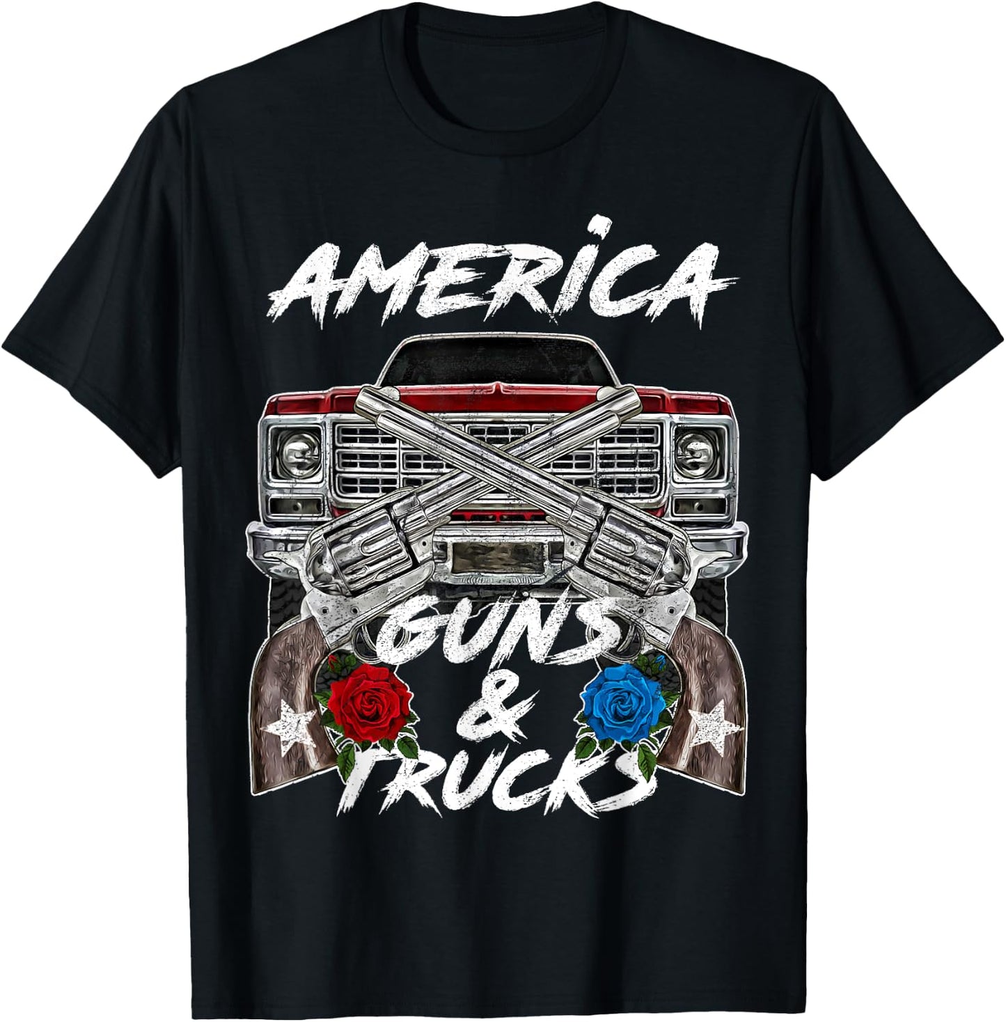 America Guns Trucks Patriot Squarebody Square Body Truck USA T-Shirt - T-Shirt | Black