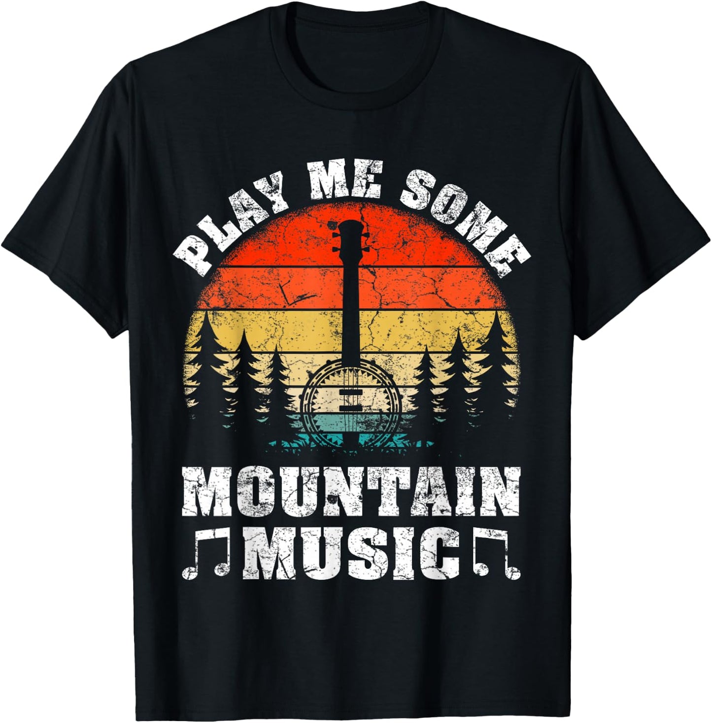 Vintage Play Me Some Mountain Music Mandolin T-Shirt - T-Shirt | Black