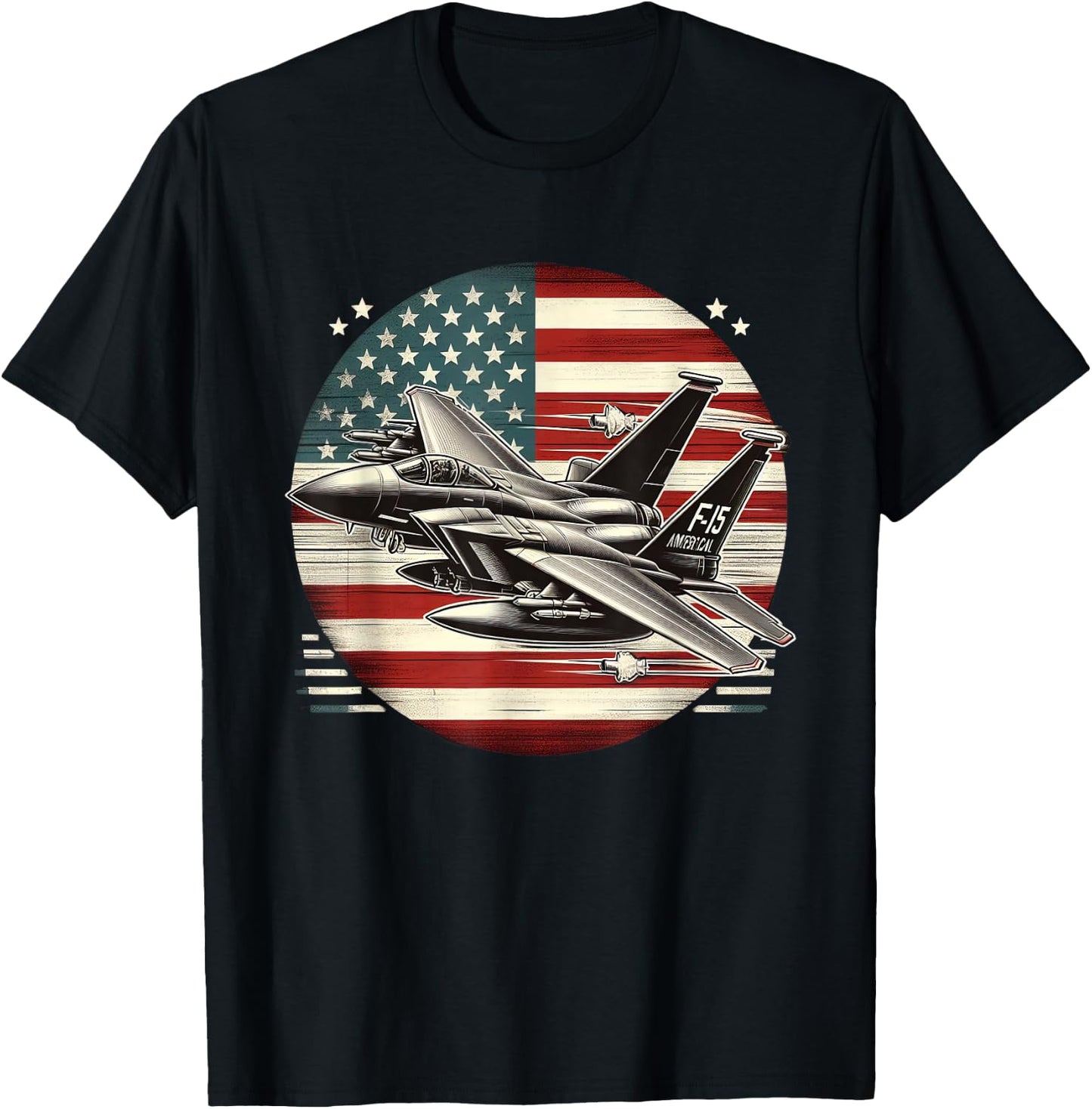 F15 Fighter Jet US Flag T-Shirt - T-Shirt | Black