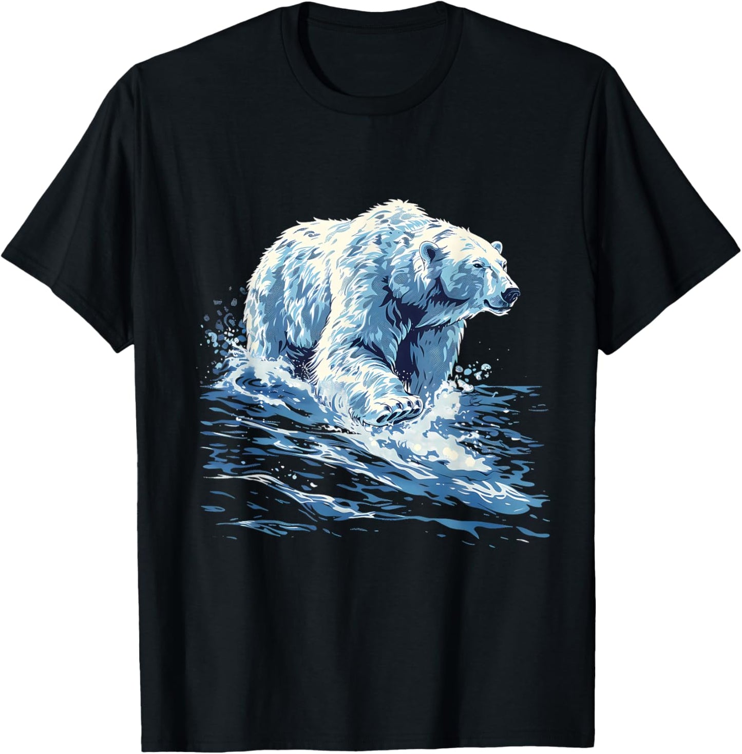 Polar Bear Ocean Sea Polar Bear Motif Marine Mammal Artwork T-Shirt - T-Shirt | Black
