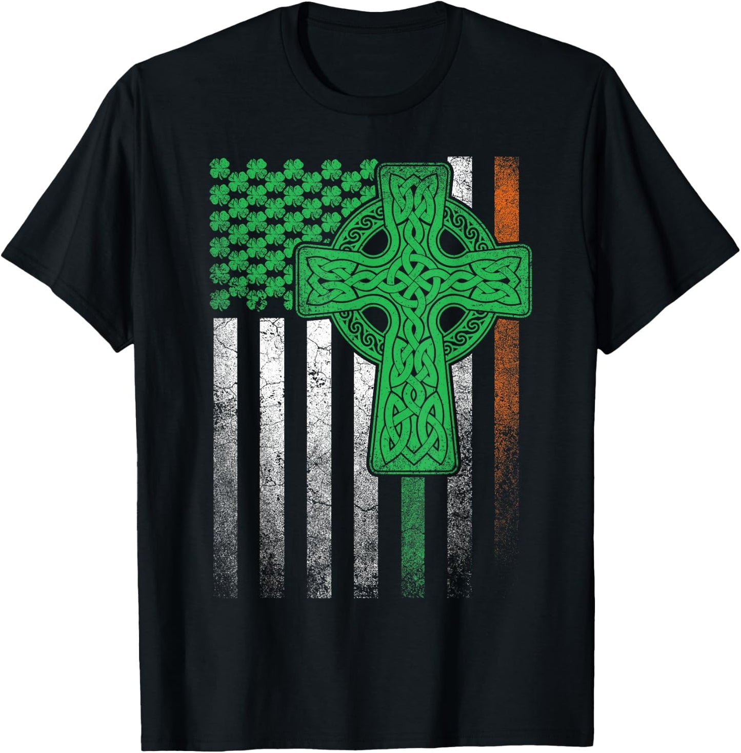 Irish American Flag Ireland Flag ST PATRICKS DAY Gift Cross T-Shirt - T-Shirt | Black