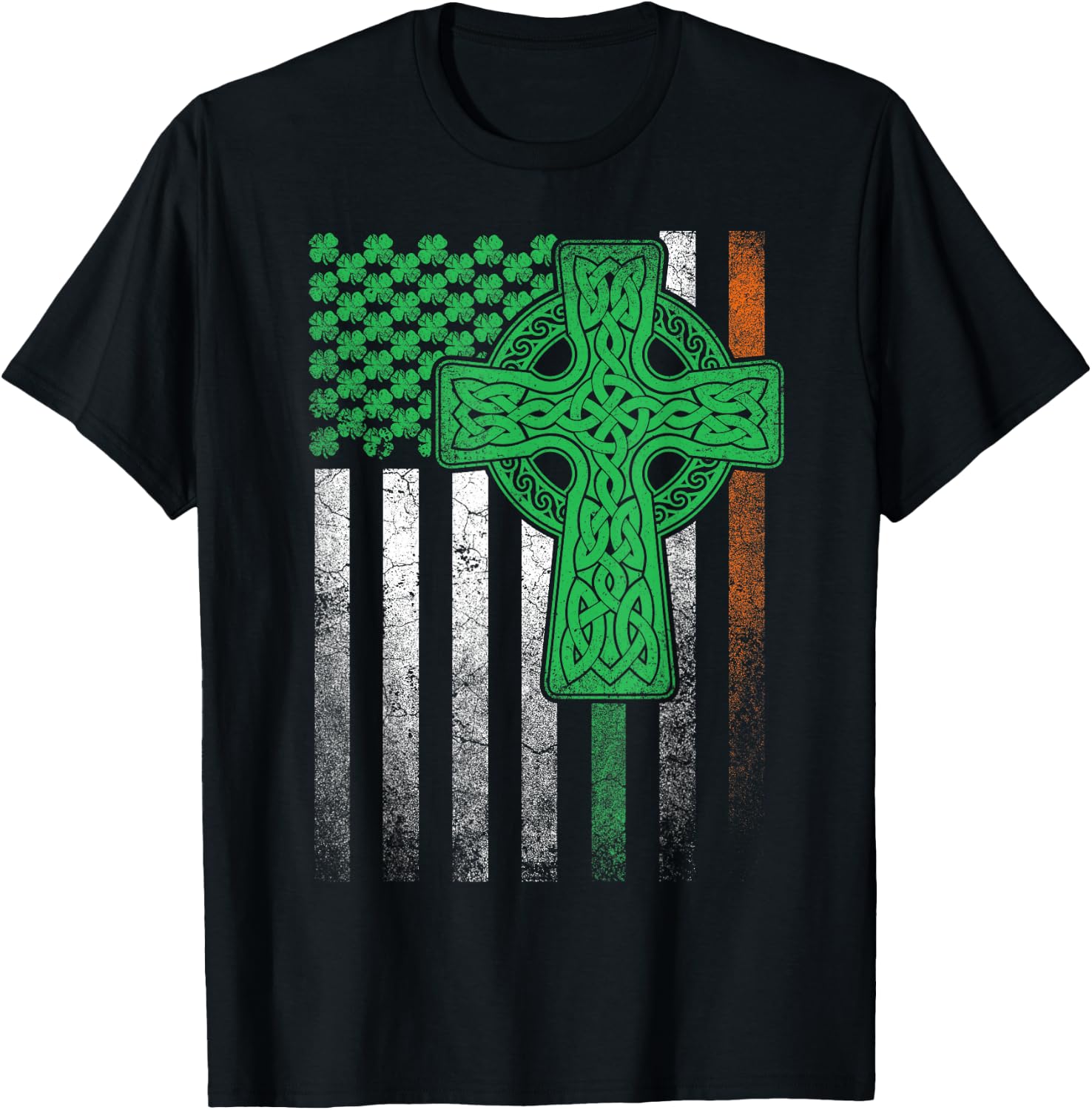 Irish American Flag Ireland Flag ST PATRICKS DAY Gift Cross T-Shirt - T-Shirt | Black
