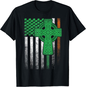 Irish American Flag Ireland Flag ST PATRICKS DAY Gift Cross T-Shirt - T-Shirt | Black