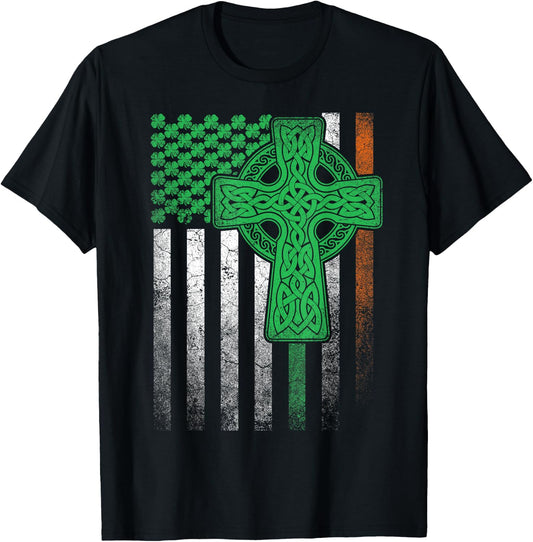 Irish American Flag Ireland Flag ST PATRICKS DAY Gift Cross T-Shirt - T-Shirt | Black