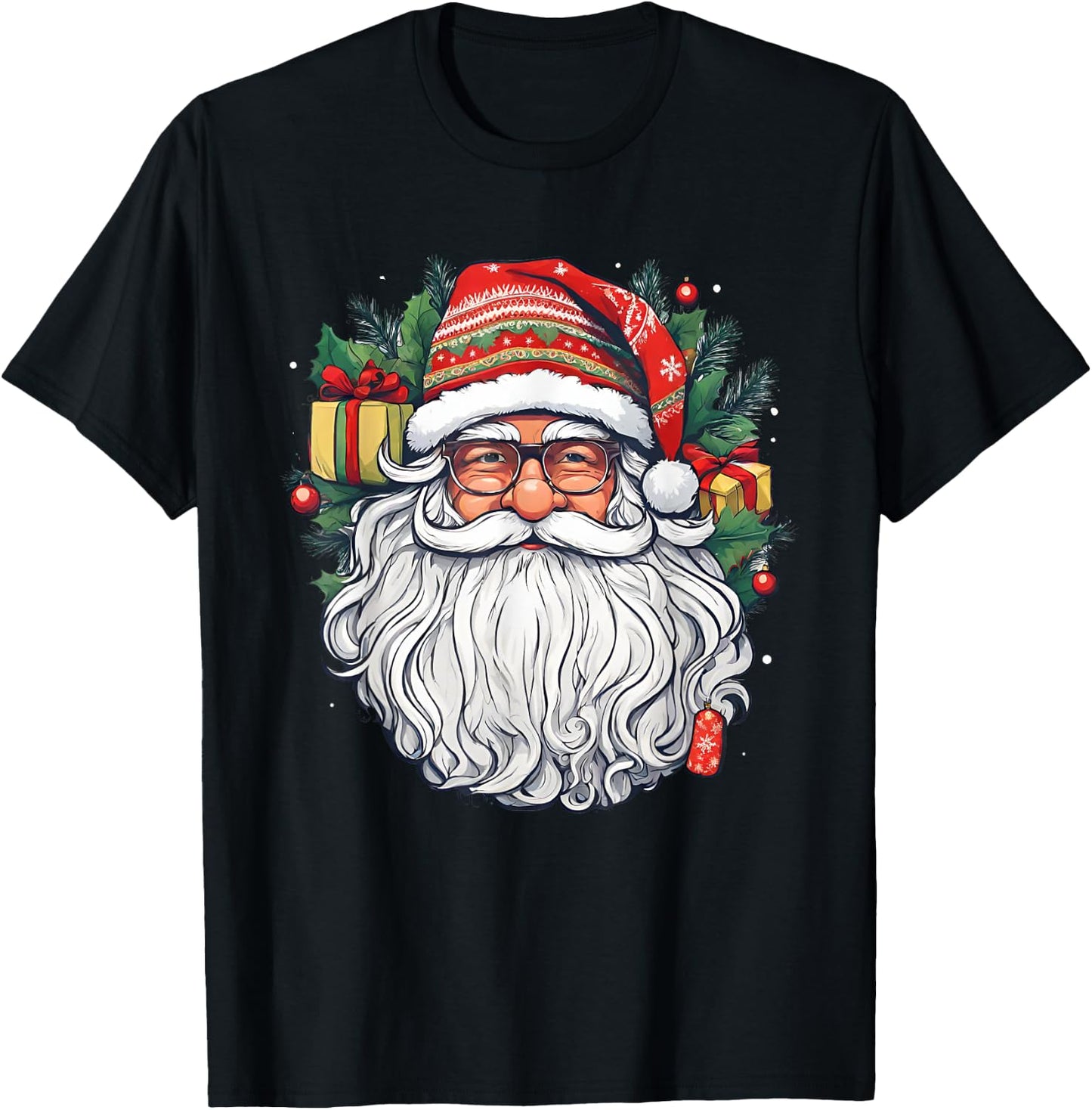 Santa Face Retro Sunglasses Christmas Xmas Men Women Kids T-Shirt - T-Shirt | Black
