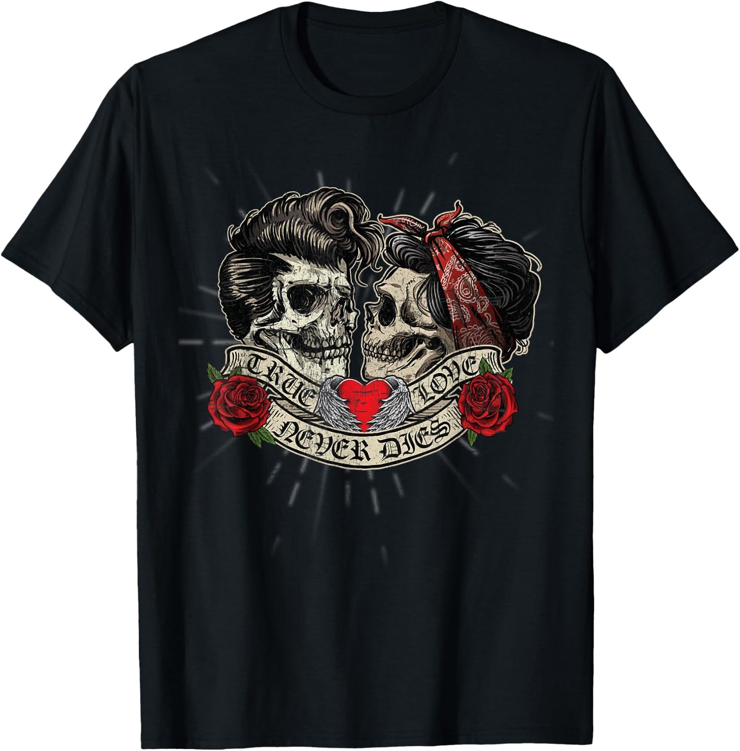 Vintage Retro True Love Never Dies Tattoo Rockabilly Small T-Shirt - T-Shirt | Black