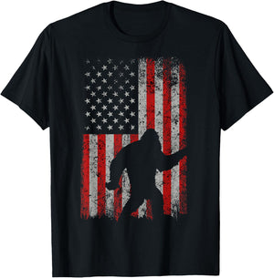 Patriotic American Flag Sasquatch Lover Gift Bigfoot Vintage T-Shirt - T-Shirt | Black