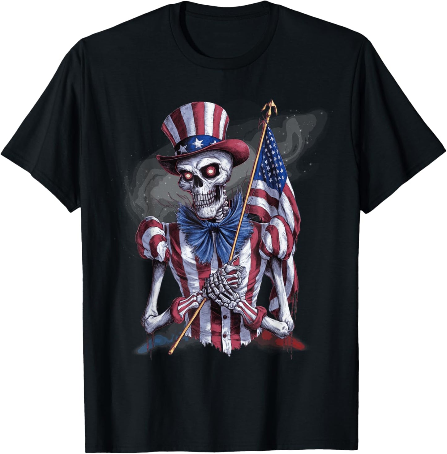 USA Patriotic Scary Skeleton Halloween 4th of July Flag T-Shirt - T-Shirt | Black