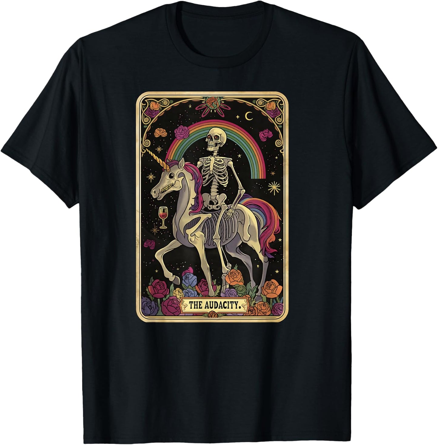 The Audacity Skeleton Tarot Card Graphic T-Shirt - T-Shirt | Black