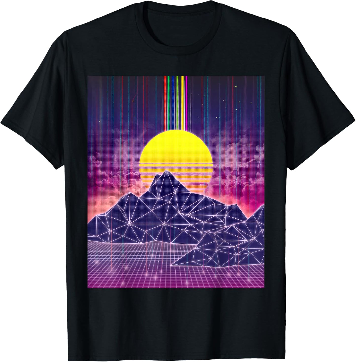 Retro Digital Sunset 1980s Vaporwave Aesthetic Art T-Shirt - T-Shirt | Black