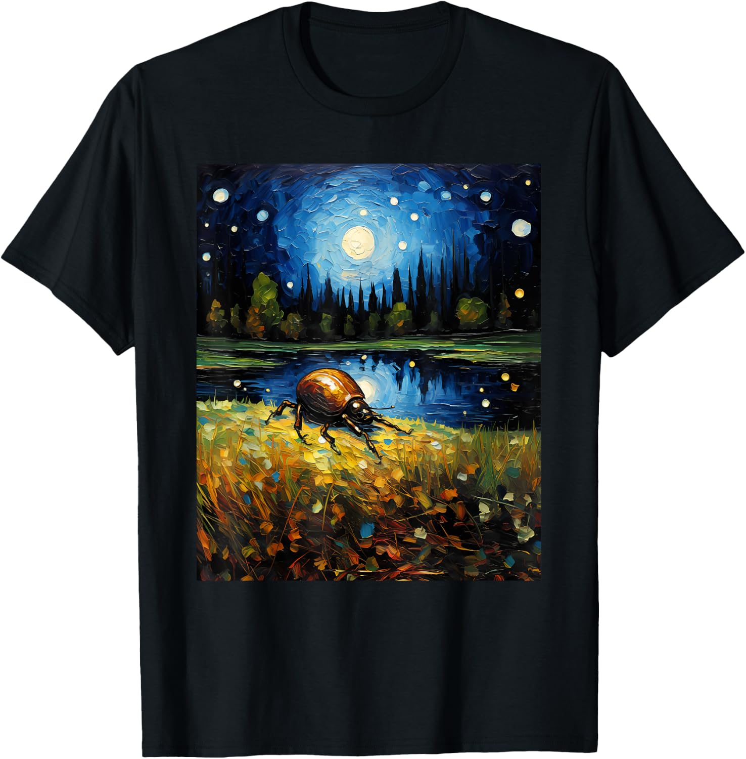 Surrealism Starry Night Dung Beetle Bug Lovers T-Shirt - T-Shirt | Black