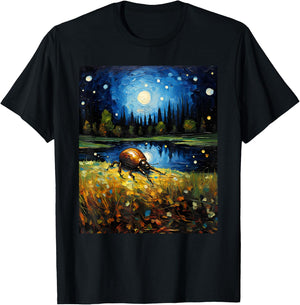 Surrealism Starry Night Dung Beetle Bug Lovers T-Shirt - T-Shirt | Black