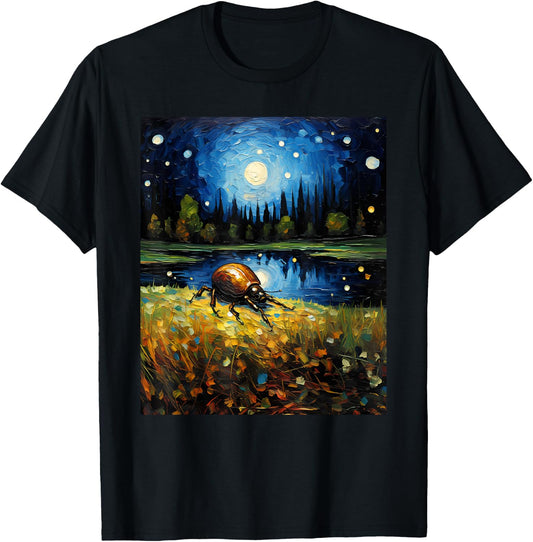 Surrealism Starry Night Dung Beetle Bug Lovers T-Shirt - T-Shirt | Black