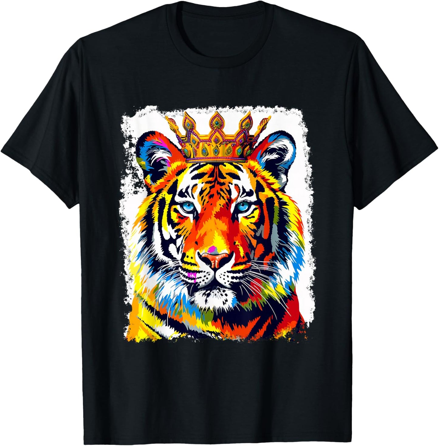 Pop Art Vintage Zoo Animal Tiger Crown King Queen T-Shirt - T-Shirt | Black