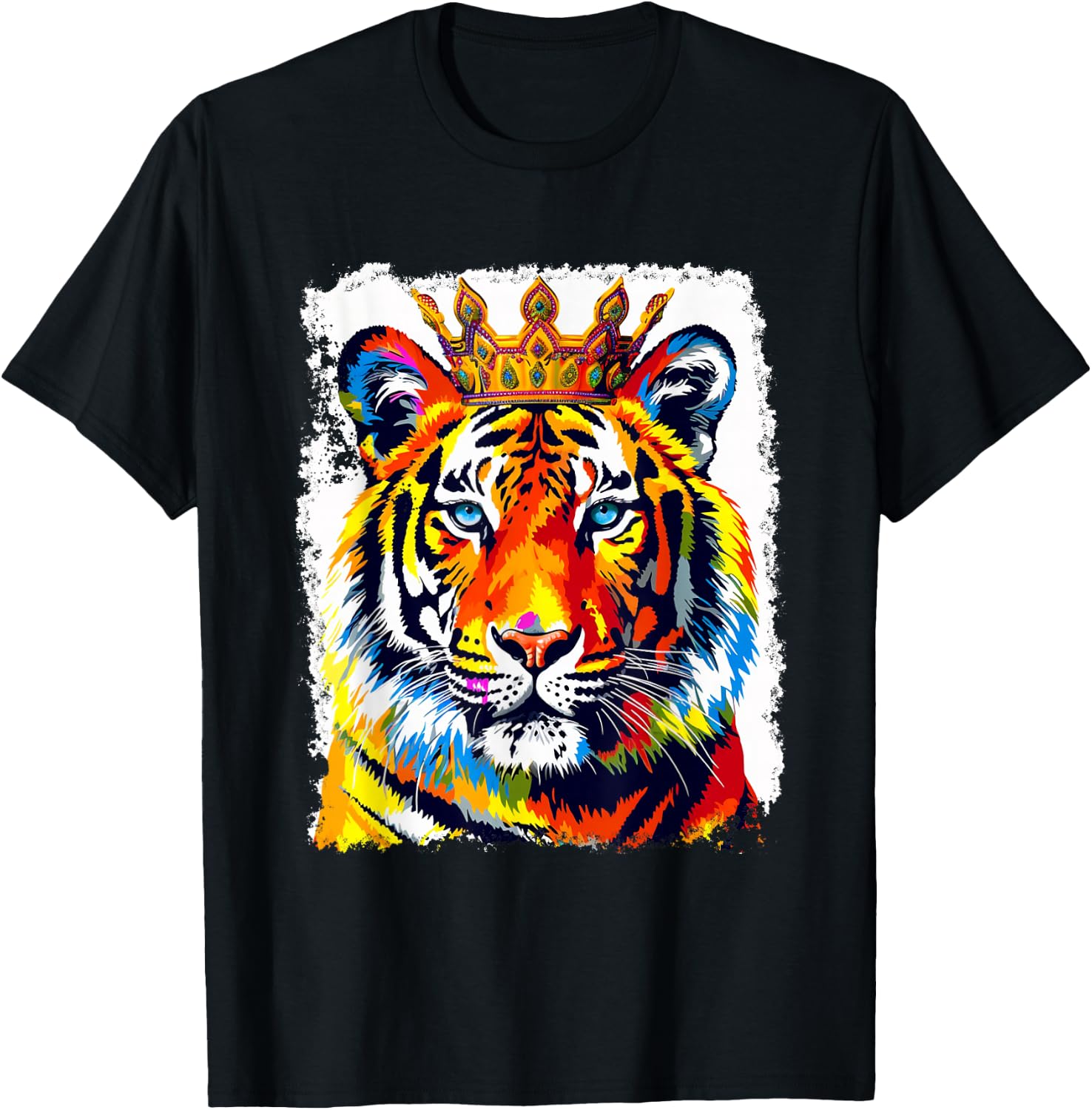 Pop Art Vintage Zoo Animal Tiger Crown King Queen T-Shirt - T-Shirt | Black