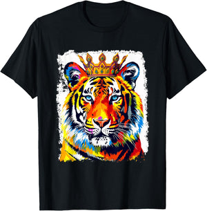 Pop Art Vintage Zoo Animal Tiger Crown King Queen T-Shirt - T-Shirt | Black