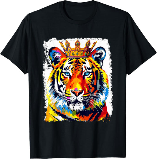 Pop Art Vintage Zoo Animal Tiger Crown King Queen T-Shirt - T-Shirt | Black