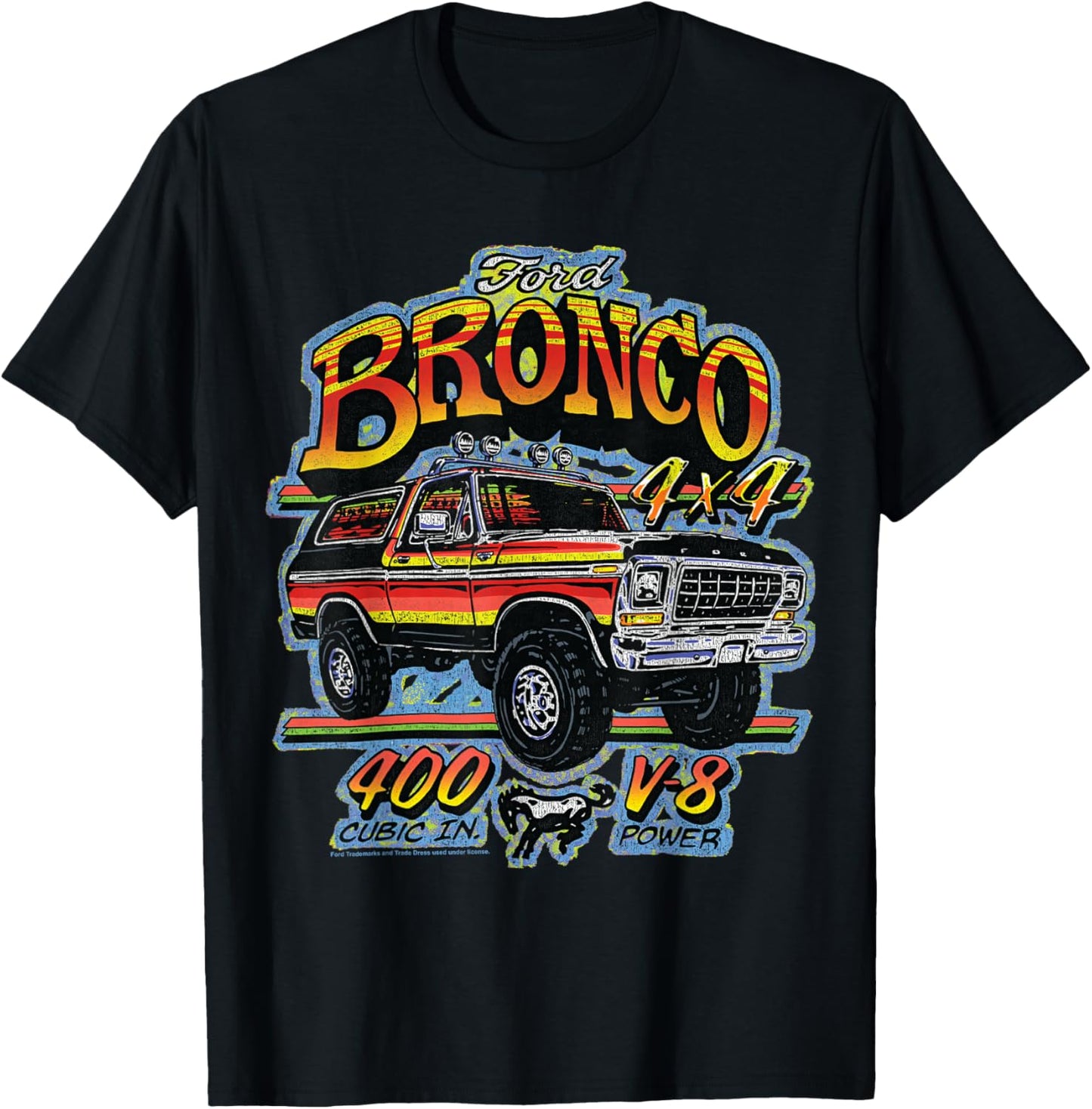 Ford - Bronco 4x4 V-8 Power 400 Cubic In. With Pony Logo T-Shirt - T-Shirt | Black