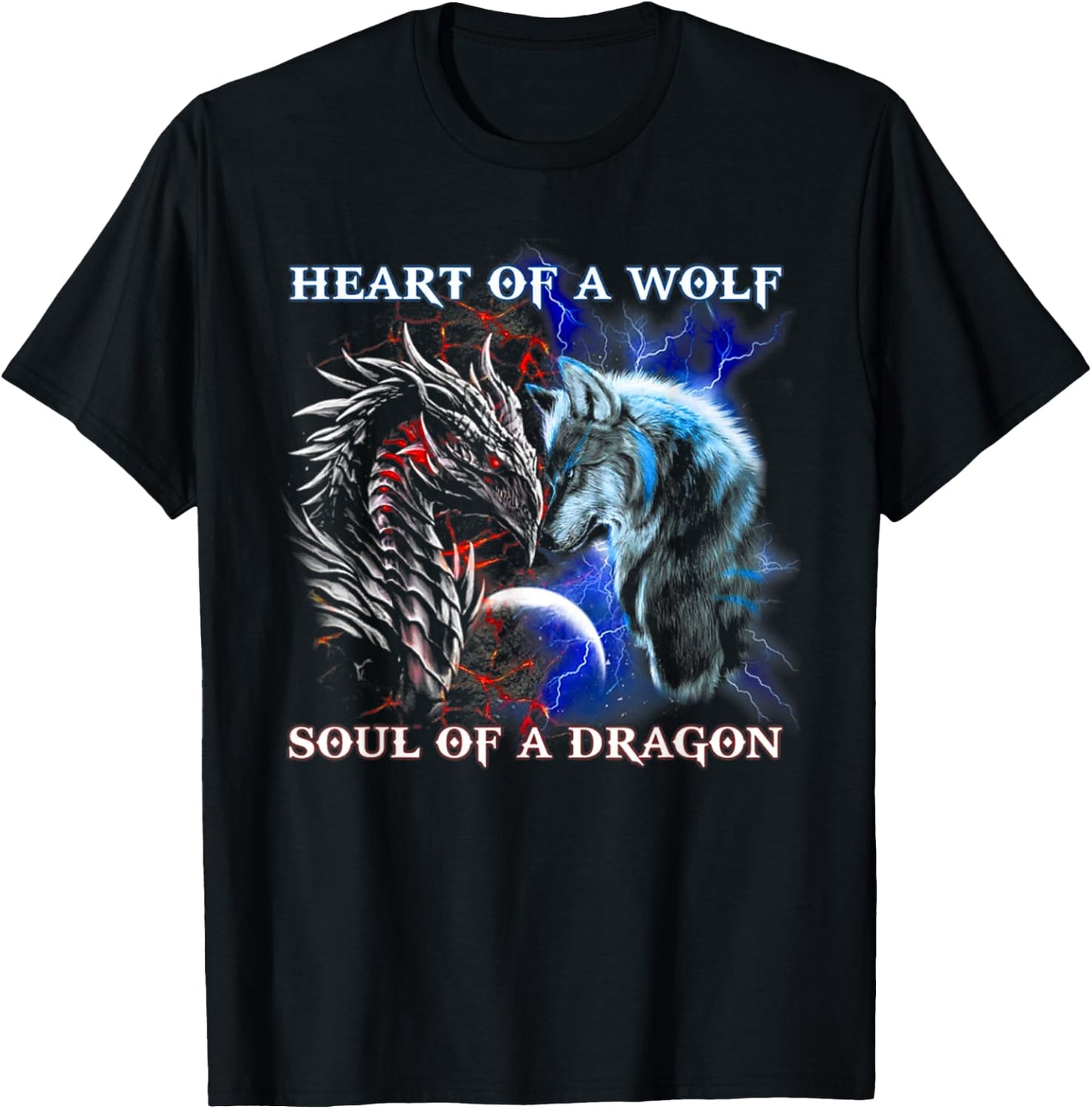 Heart of Wolf Soul of a Dragon - Cool Dragon - Wolf Warrior T-Shirt - T-Shirt | Black