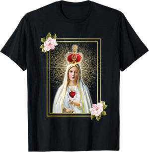 Our Lady of Fatima Immaculate Heart of Blessed Virgin Mary T-Shirt - T-Shirt | Black