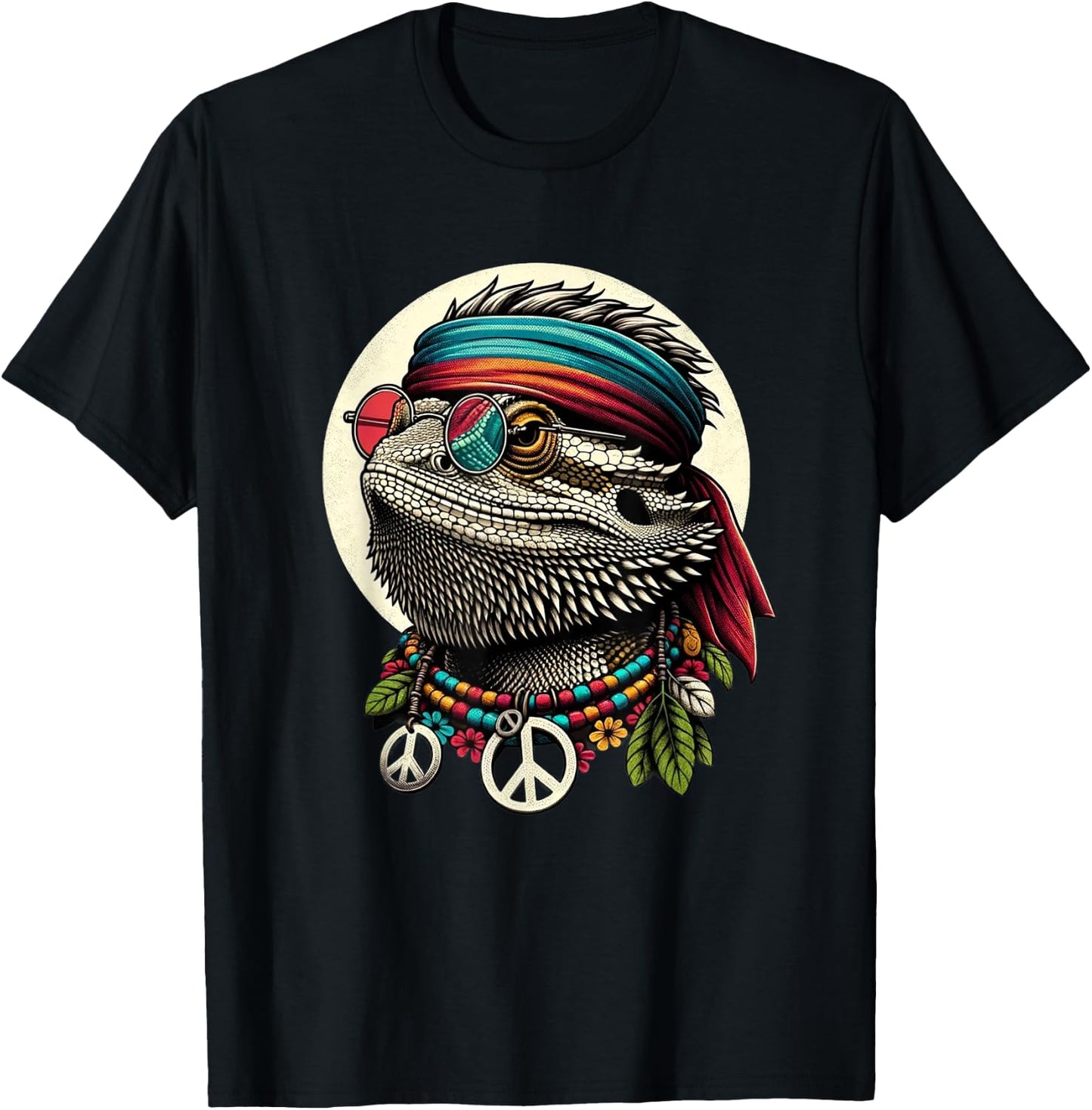 Bearded Dragons Reptile Lizard Pet Hippie Style T-Shirt - T-Shirt | Black