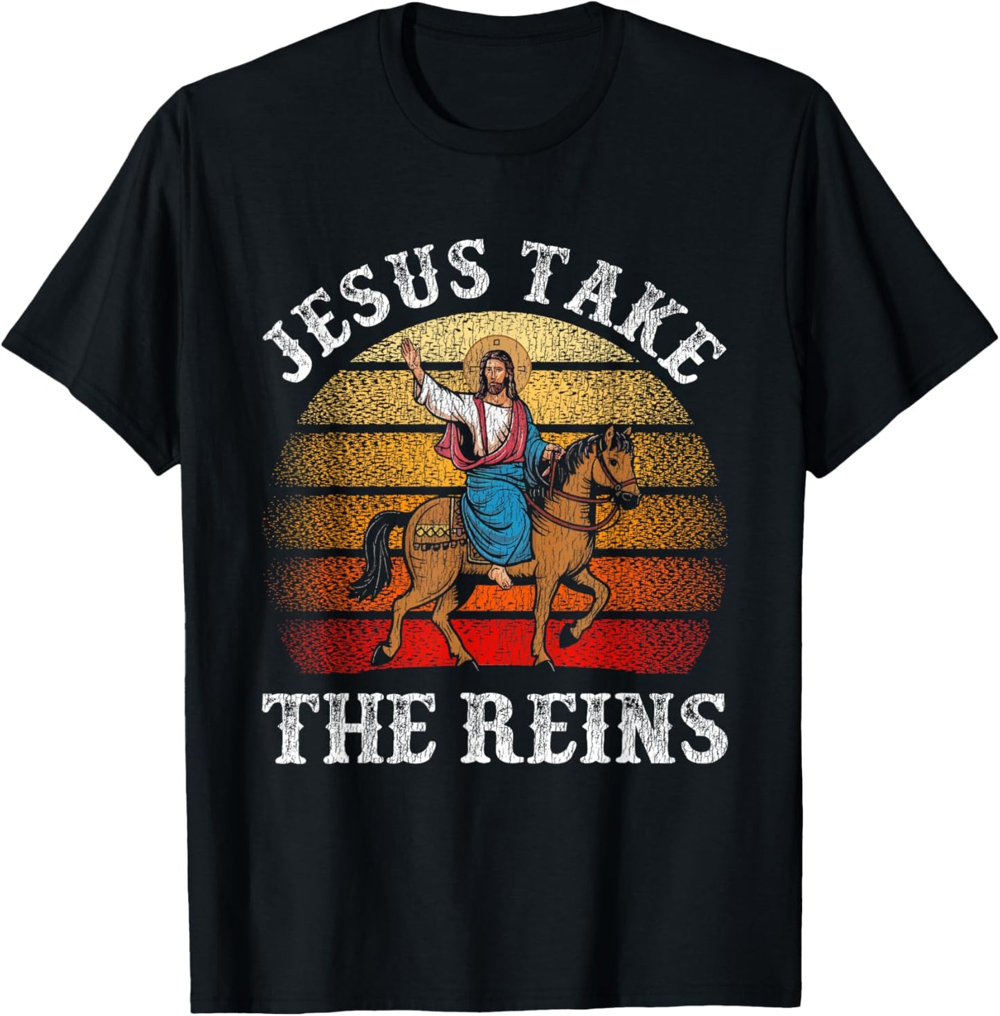 Jesus Take The Reins Rodeo Cowboy Barrel Racing T-Shirt - T-Shirt | Black