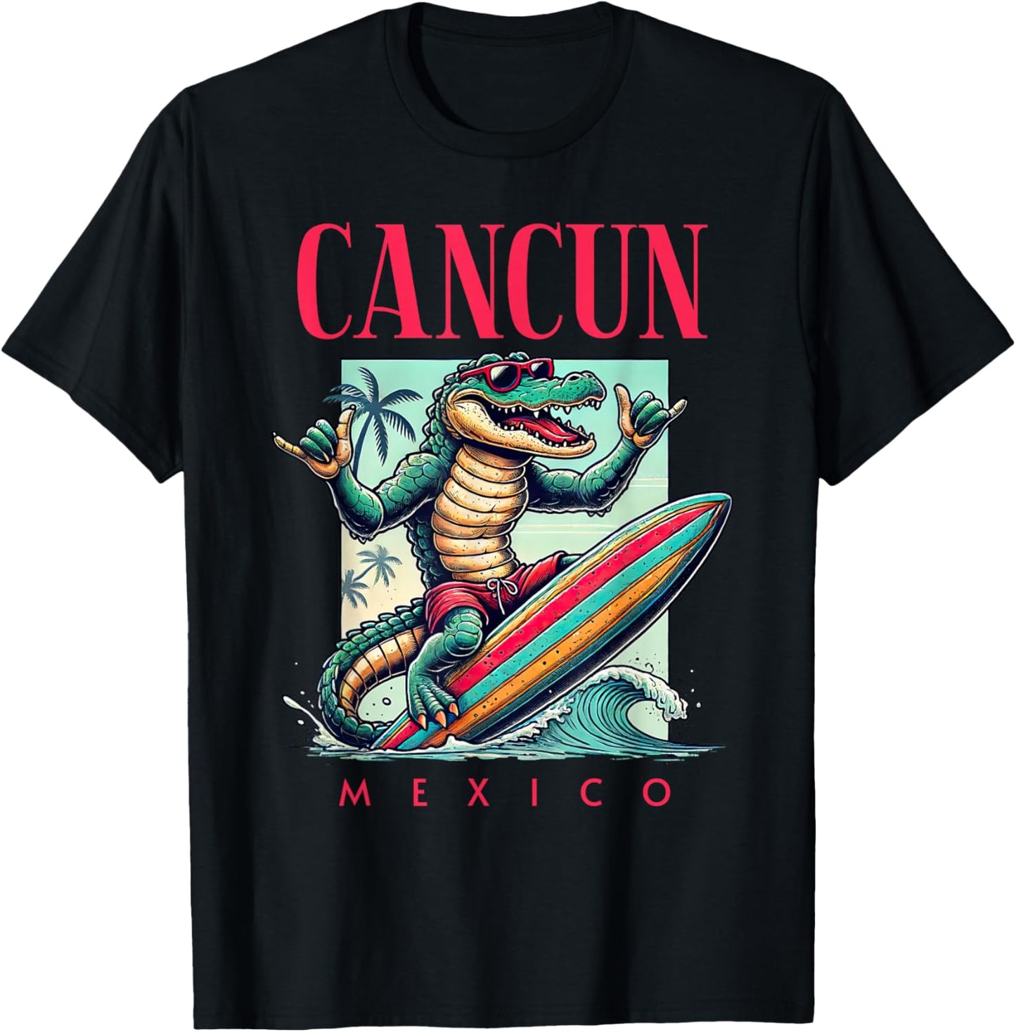 Cancun Mexico Surfing Crocodile Beach Vacation T-Shirt - T-Shirt | Black