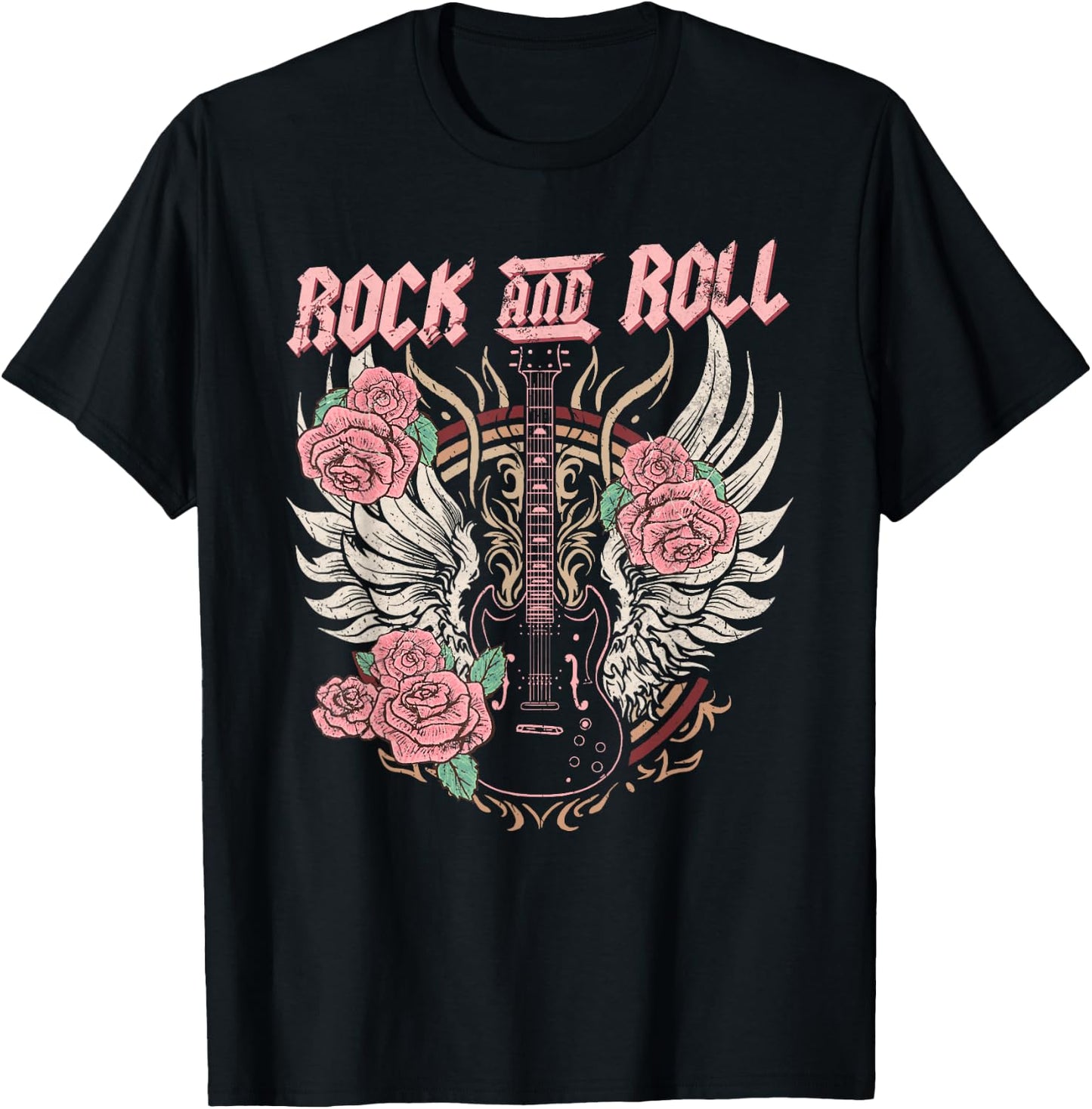 Rock and Roll Guitar Vintage ROCK women Music T-Shirt - T-Shirt | Black
