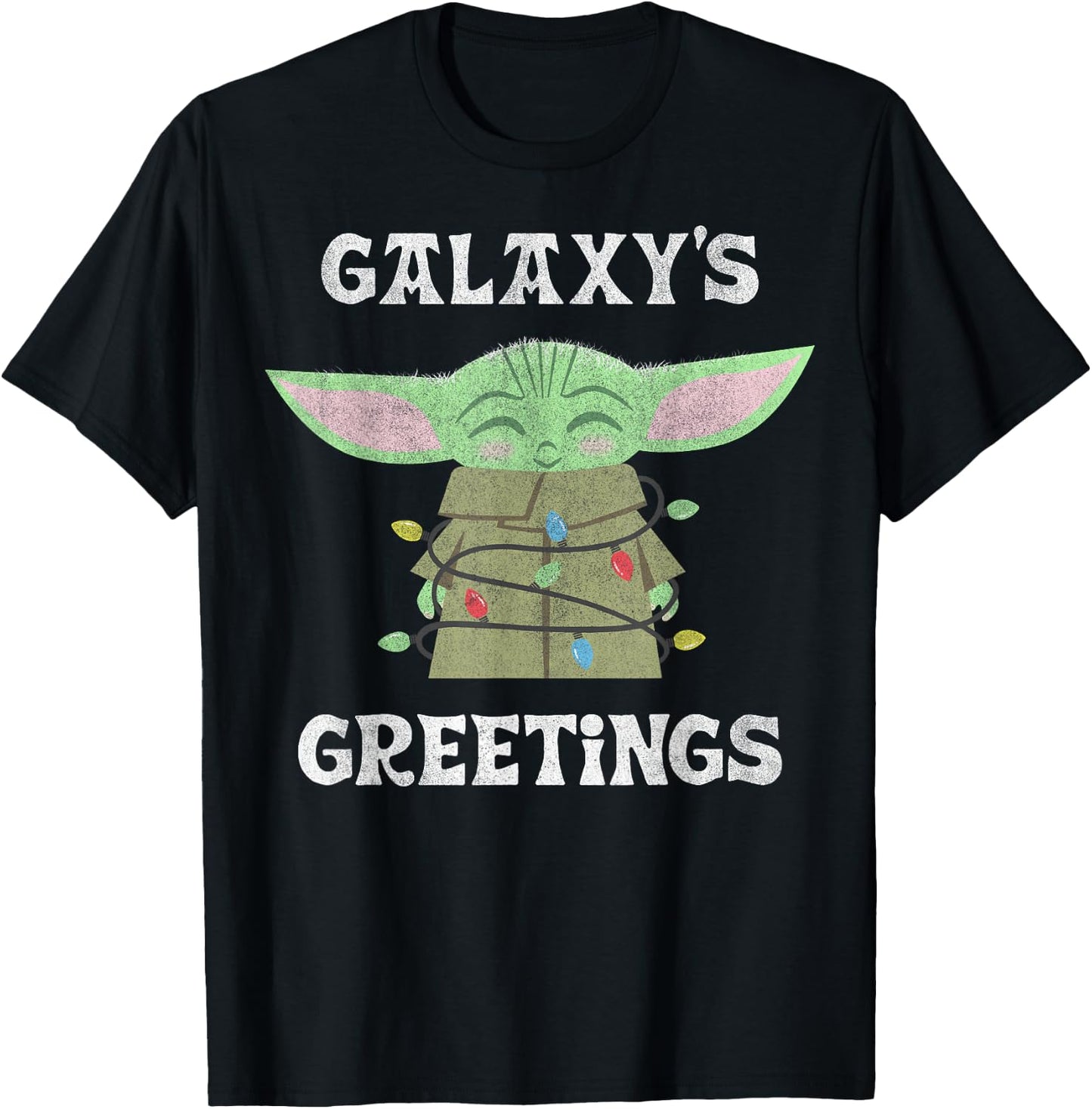 Star Wars The Mandalorian Christmas Child Galaxy's Greetings T-Shirt - T-Shirt | Black
