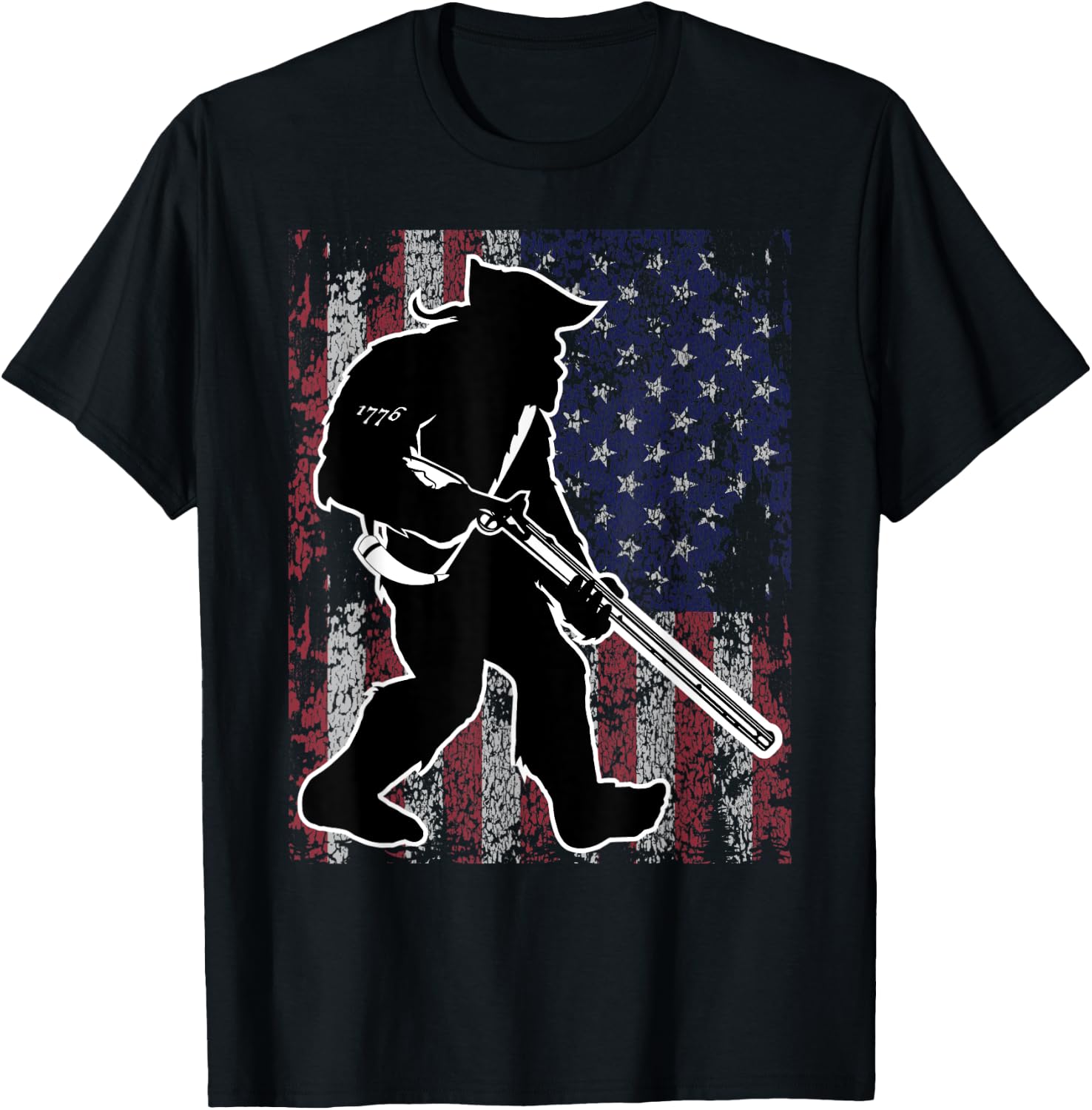 Patriotic Bigfoot 2nd Amendment Right to Bear Arms Gun T-Shirt - T-Shirt | Black