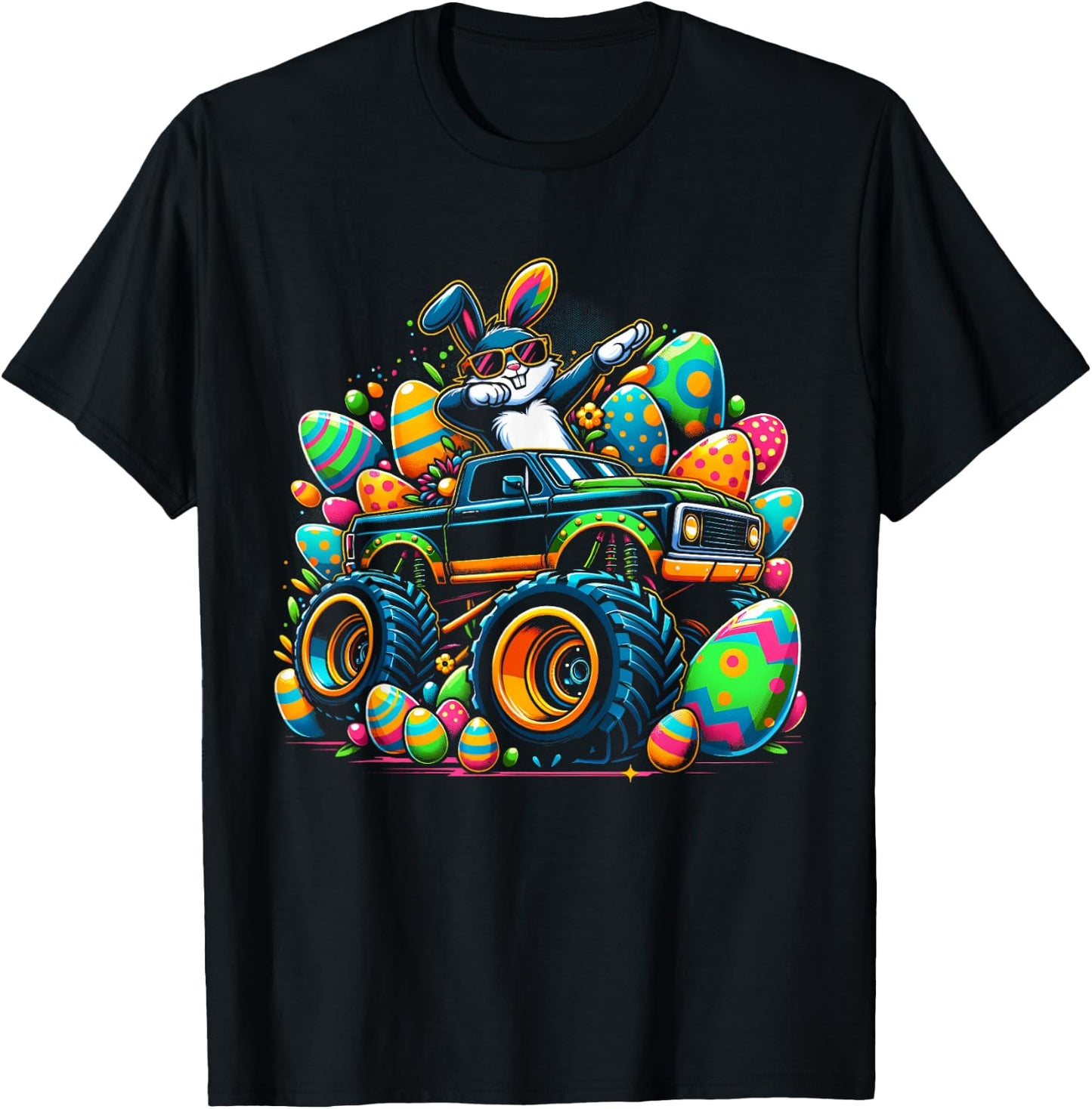 Dabbing Bunny Rabbit Monster Truck Easter Egg Boys Dab Dance T-Shirt - T-Shirt | Black