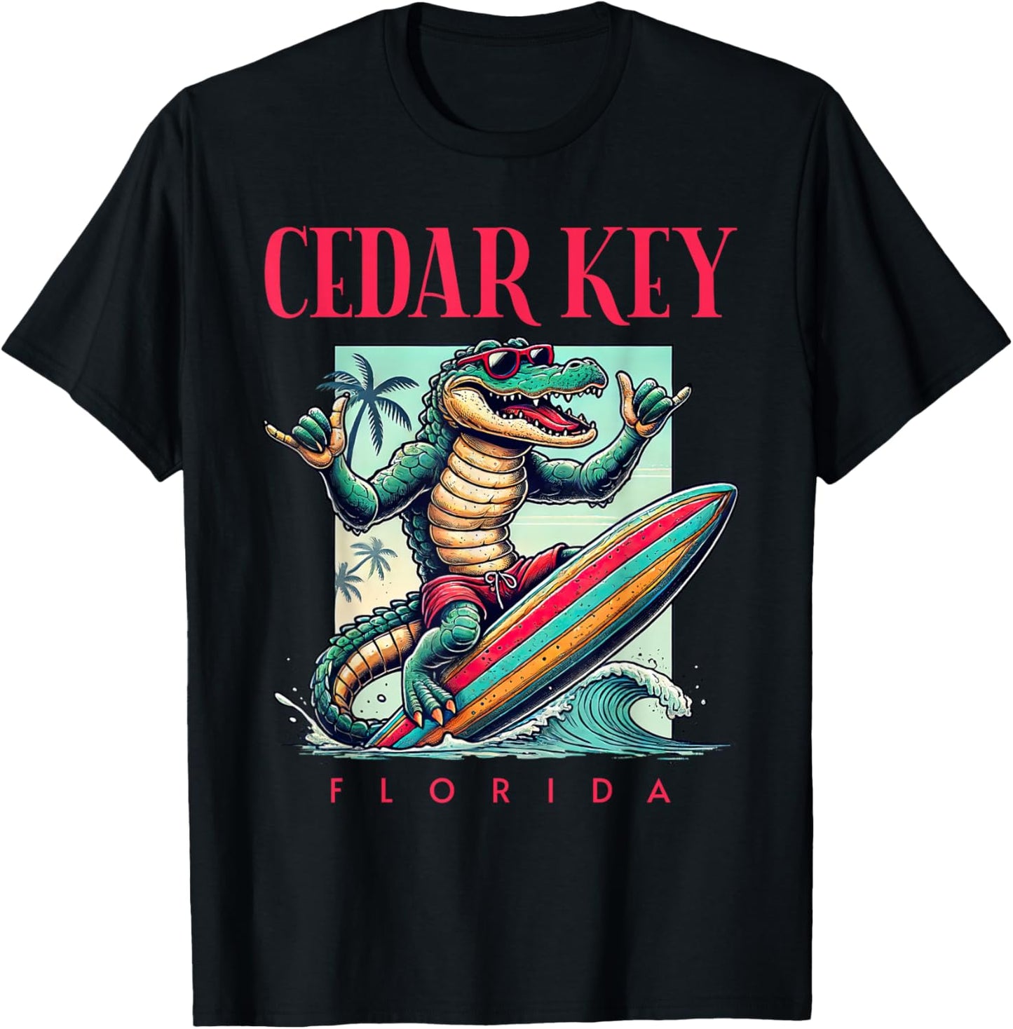 Cedar Key Florida Surfing Crocodile Beach Vacation T-Shirt - T-Shirt | Black